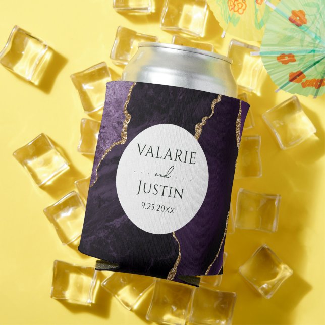 Purple Agate Stone Wedding Can Cooler (In Situ Summer)