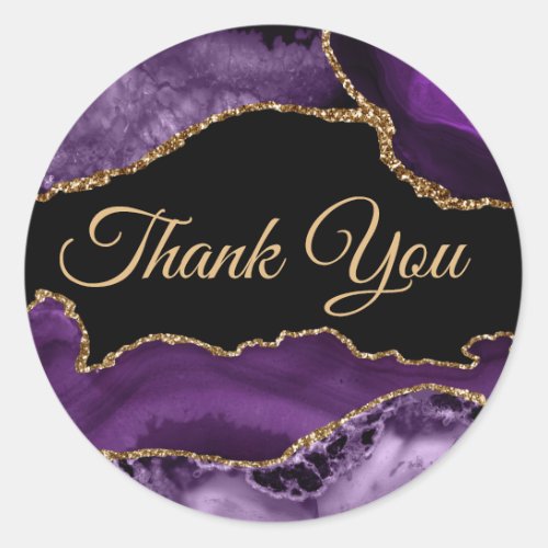 Purple Agate Thank you  Classic Round Sticker