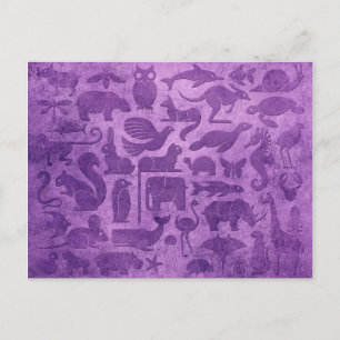 Purple Aged and Worn Animal Kingdom Pattern Postcard