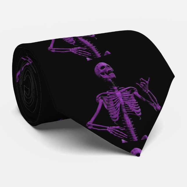 Purple air guitar skeleton neck tie (Rolled)