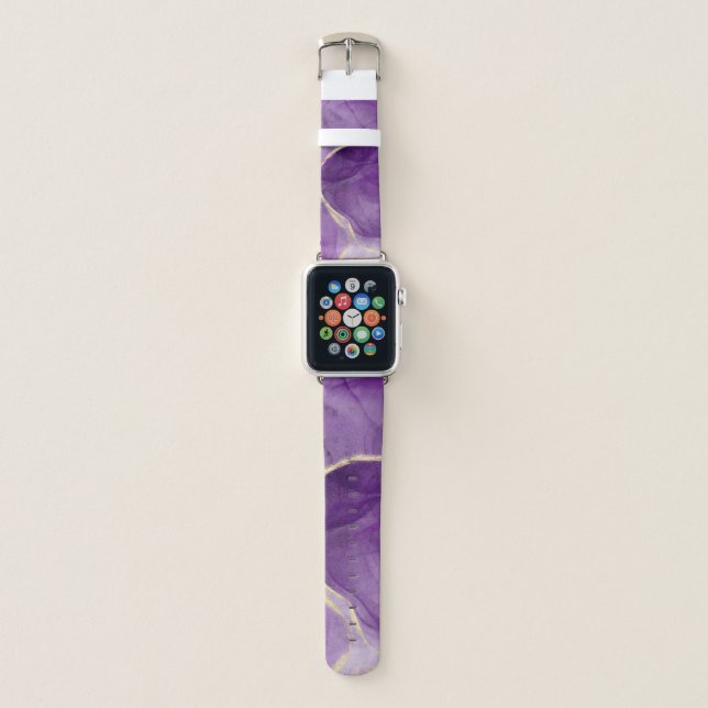 Purple Alcohol Ink Art with Gold Apple Watch Bands (Front)