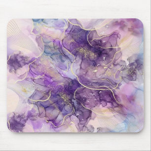 Purple Alcohol Ink & Gold Vein Aesthetic Mousepad