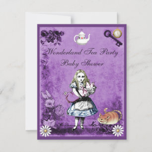 Purple Alice in Wonderland Tea Party Baby Shower Invitation