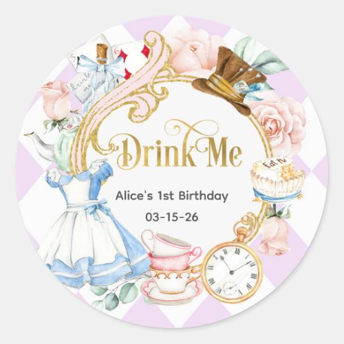 Purple Alice Onederland Drink me Birthday Classic Round Sticker