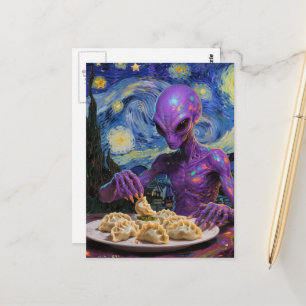 Purple Alien Eating Perogies Postcard