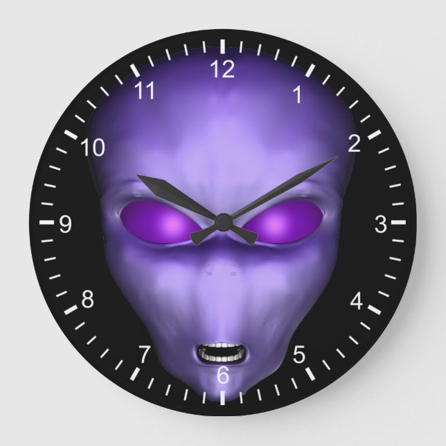 Purple Alien Face Large Clock (Front)