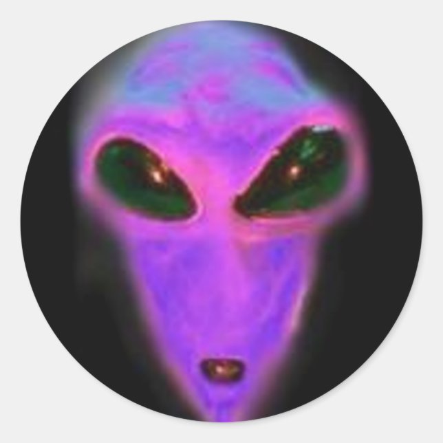 Purple alien head classic round sticker (Front)