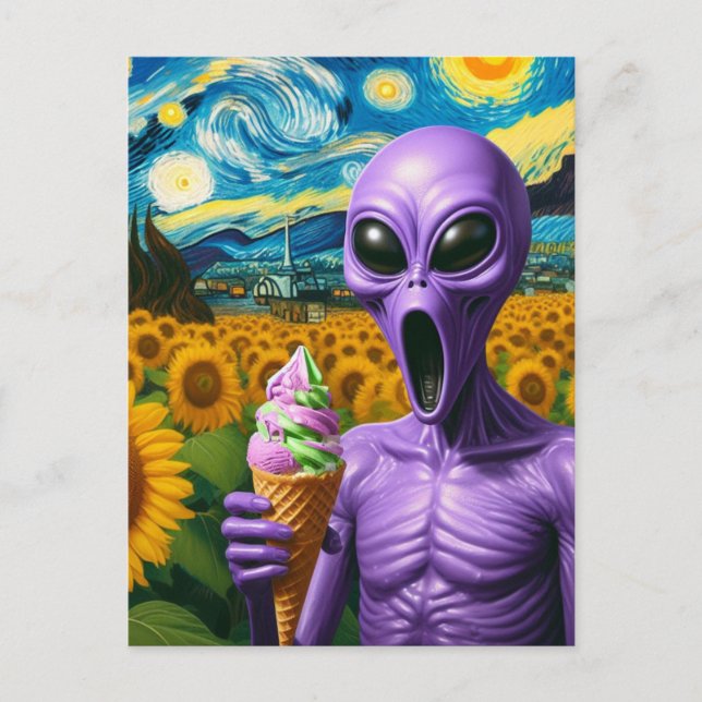Purple Alien Ice Cream Screaming Postcard (Front)