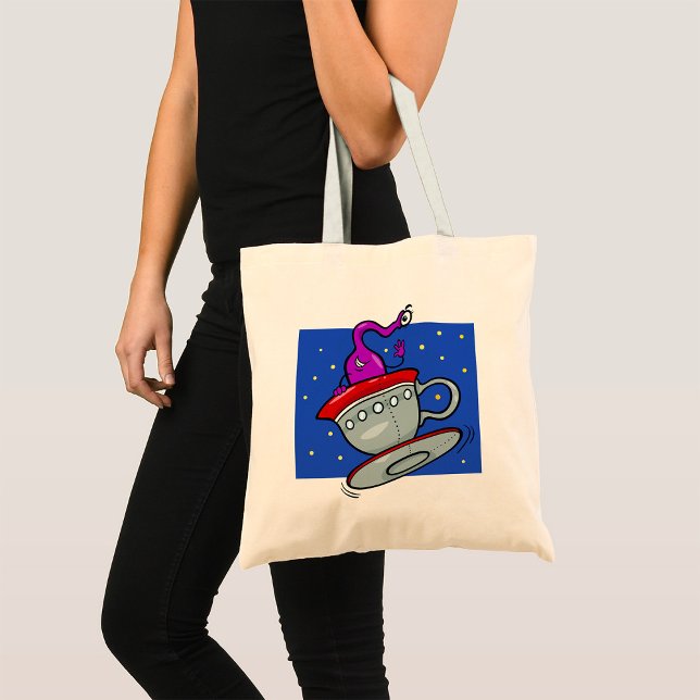 Purple Alien in Teacup Spaceship Tote Bag (Creator Uploaded)