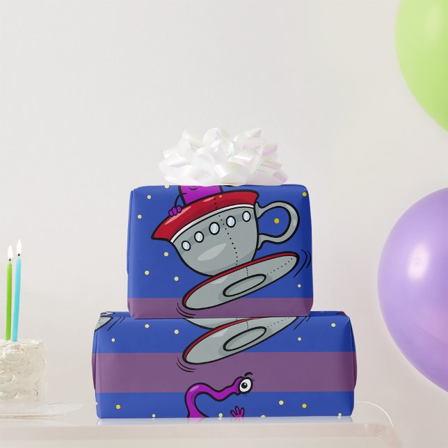 Purple Alien in Teacup Spaceship Wrapping Paper (Creator Uploaded)