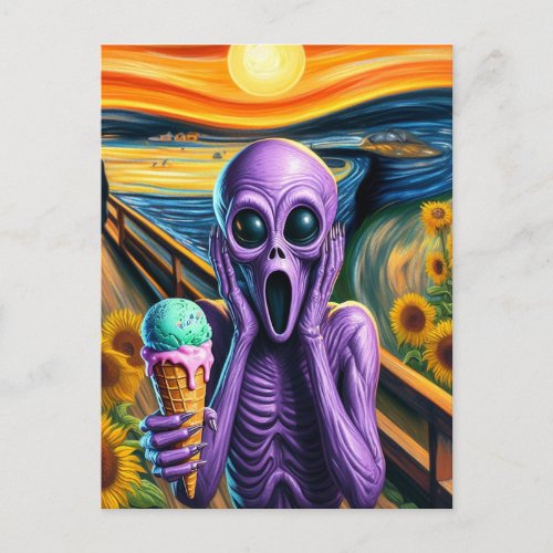 Purple Alien Screams Ice Cream Melts Postcard