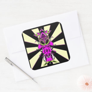 Purple Alien Squirrel Weird Cartoon Animal Square Sticker