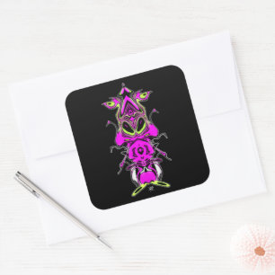Purple Alien Squirrel Weird Cartoon Animal Square Sticker
