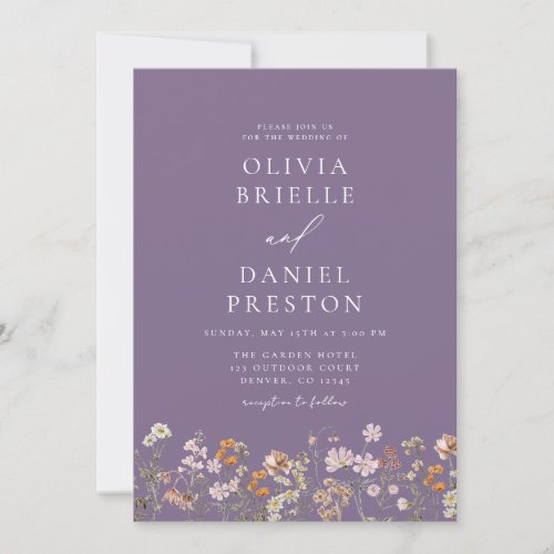 Purple All in One Wildflower QR Code Wedding Invitation