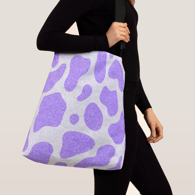Purple All Over Cow Print Tote Bag  (Close Up)