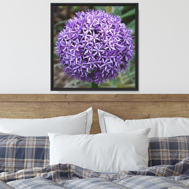 Purple Allium Bloom Floral Canvas Print (Insitu(Bedroom))