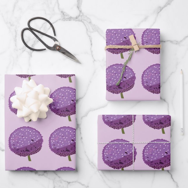 Purple Allium Flower Floral  Wrapping Paper Sheets (Front)