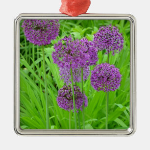 Purple allium flower garden metal ornament