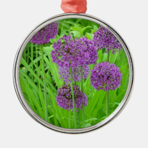 Purple allium flower garden metal ornament