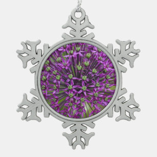 Purple allium flower snowflake pewter christmas ornament