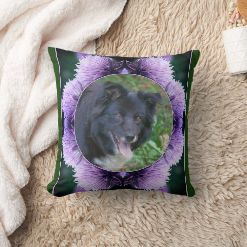 Purple Allium Flowers Frame Create Your Own Photo Throw Pillow