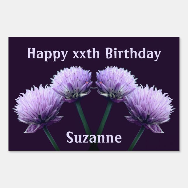 Purple Allium Flowers Personalized Birthday Sign (Front)