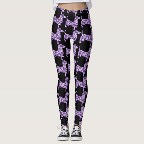 Purple Aloha Dachshund Leggings