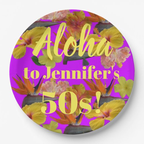 Purple Aloha to 50 Funny Luau Birthday Plates
