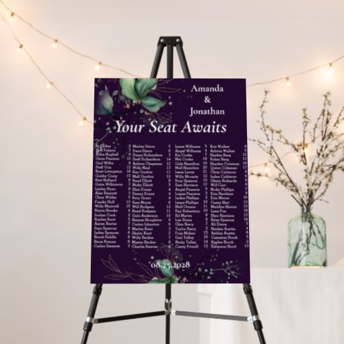 Purple Alphabetical Wedding Seating Chart Sign