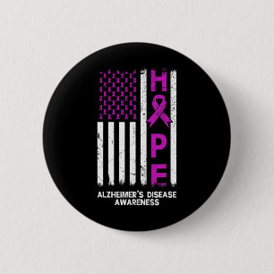Purple Alzheimer Disease Awareness American Flag M Button