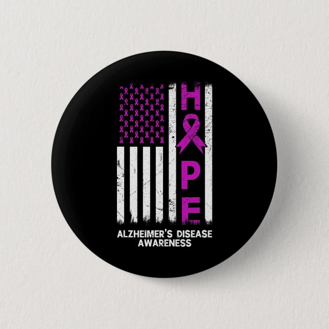Purple Alzheimer Disease Awareness American Flag M Button (Front)