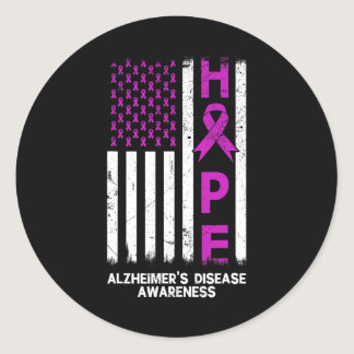 Purple Alzheimer Disease Awareness American Flag M Classic Round Sticker