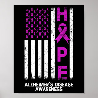 Purple Alzheimer Disease Awareness American Flag M Poster