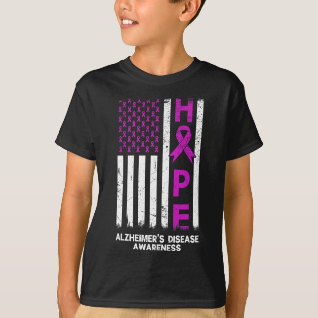 Purple Alzheimer Disease Awareness American Flag M T-Shirt (Front)