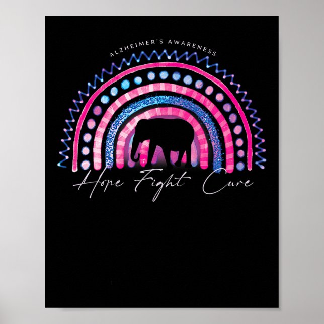 Purple Alzheimer End Awareness Rainbow Elephan Poster (Front)