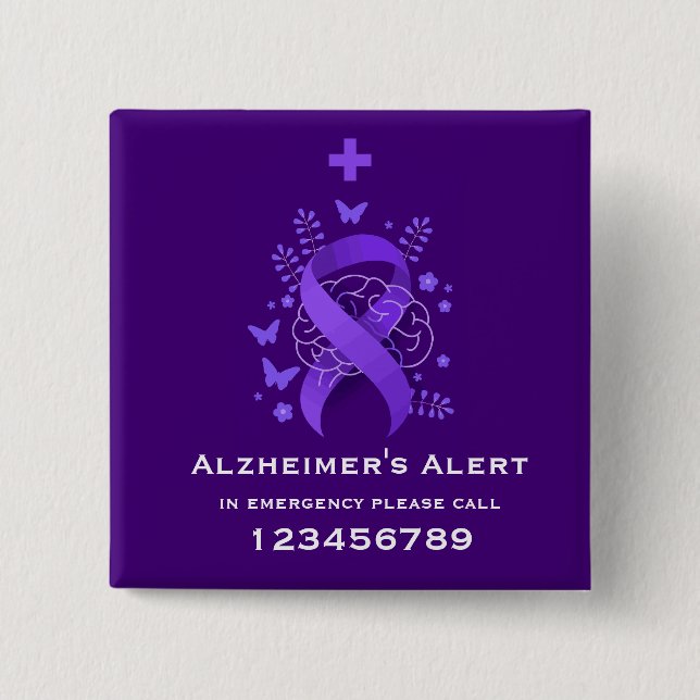 Purple Alzheimer's Disease Alert Button (Front)