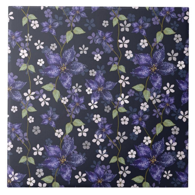 Purple Amaryllis Flowers Ceramic Tile (Front)