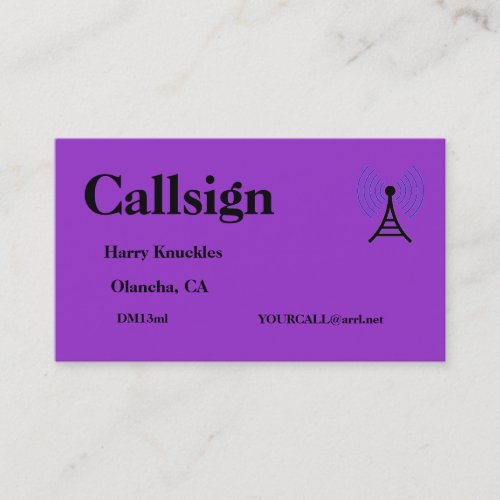 Purple Amateur Radio Call Sign Business Card
