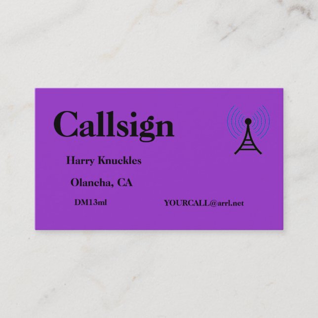Purple Amateur Radio Call Sign Business Card (Front)