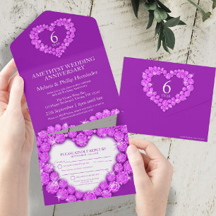 Purple amethyst 6th wedding anniversary RSVP All In One Invitation