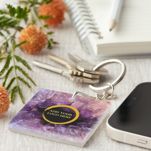 Purple amethyst add own logo professional keychain