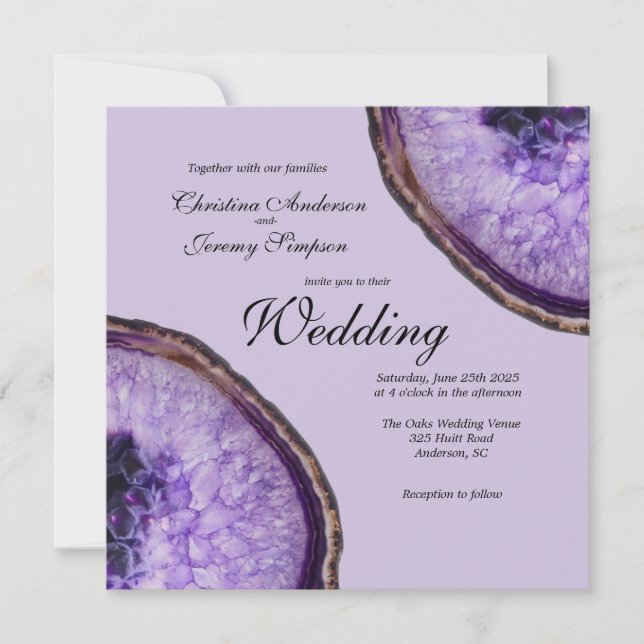 Purple Amethyst Agate Wedding Invitation (Front)