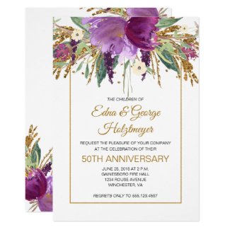 Purple Amethyst and Gold 50th Wedding Anniversary Invitation