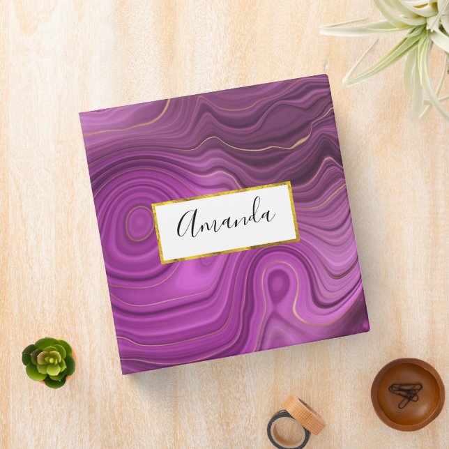 Purple Amethyst And Gold Abstract Agate 3 Ring Binder (In Situ)