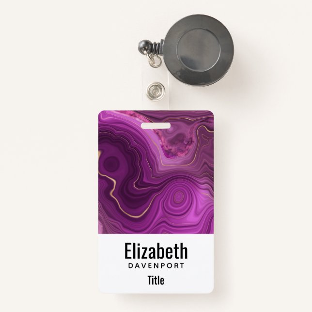  Purple Amethyst And Gold Abstract Agate Badge (Front with Retractable)