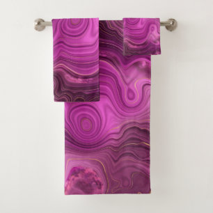 Purple Amethyst And Gold Abstract Agate Bath Towel Set