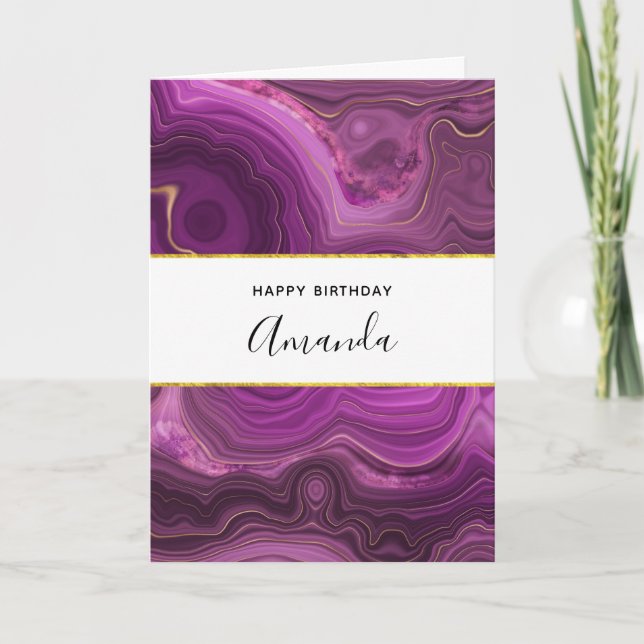 Purple Amethyst And Gold Abstract Agate Birthday Card (Front)
