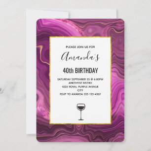 Purple Amethyst And Gold Abstract Agate Birthday Invitation