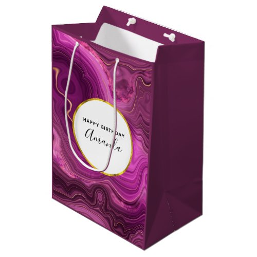 Purple Amethyst And Gold Abstract Agate Birthday Medium Gift Bag
