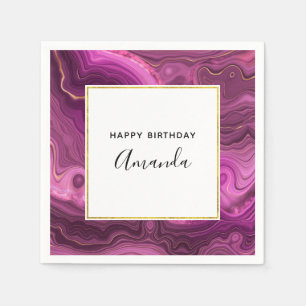 Purple Amethyst And Gold Abstract Agate Birthday Napkins